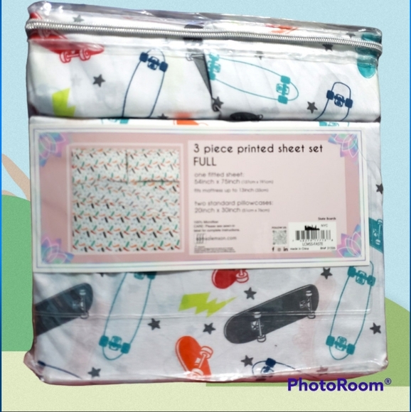 🆕️NWT LULU & COCO 3 piece FULL size Colorful Skate Boards printed Bed Sheet Set - Picture 3 of 9